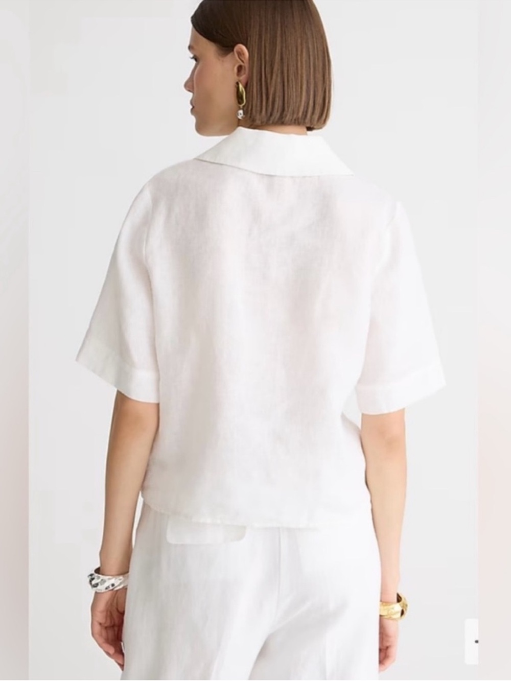 J.CREW Bungalow Popover Top in 100% Linen White Small Chic Travel Old Money - Picture 3 of 9